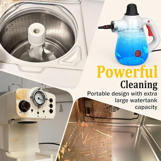 Steam Cleaner, Pressurized Multi-Surface Natural Handheld Steam Cleaner for Home with Lock Button&16 PCS Tools, Portable Steamer for Deep Cleaning Bathrooms, Kitchens, Grout, Tile, and Windows(White)