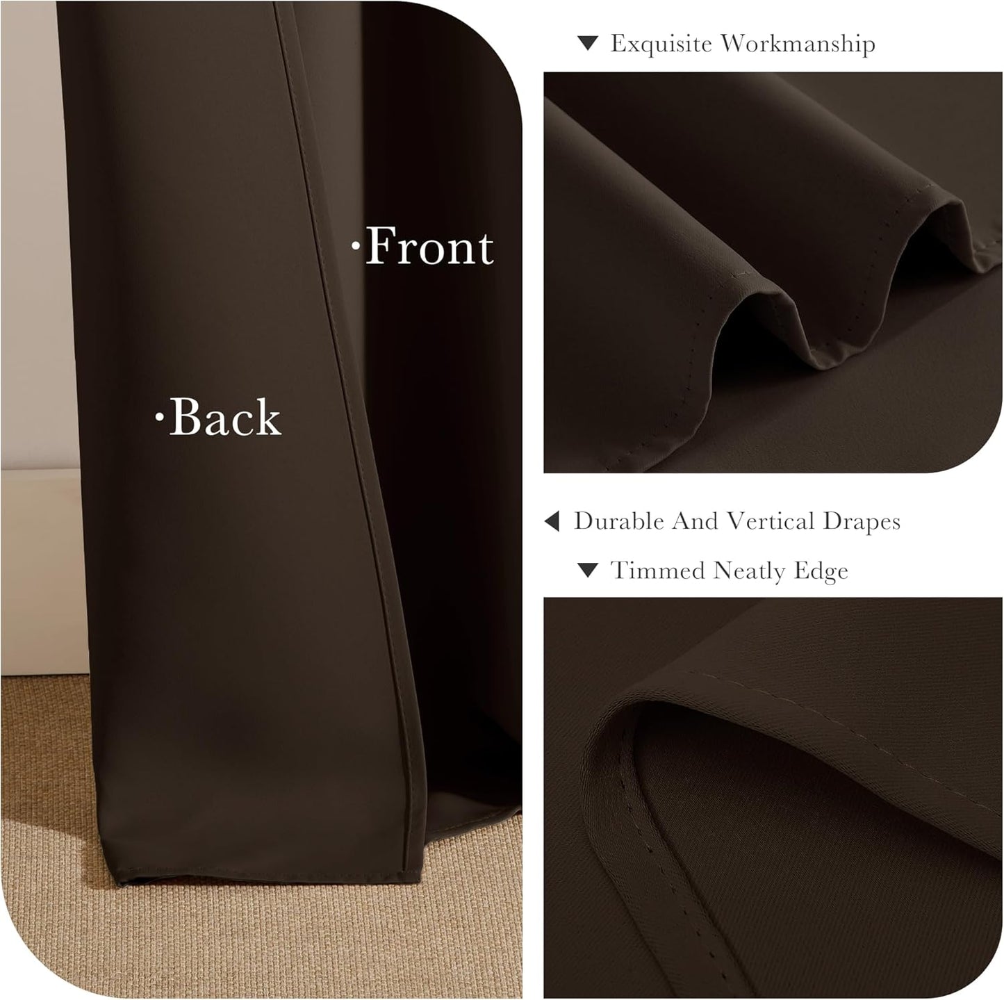 PONY DANCE Blackout Small Curtains 36 inch 2 Panels Set, Room Darkening Short Window Drapes Thermal Insulated Cafe Curtains for Kitchen Dorm Transit Van(2 Panels, W 34 x L 36 inches, Chocolate Brown)