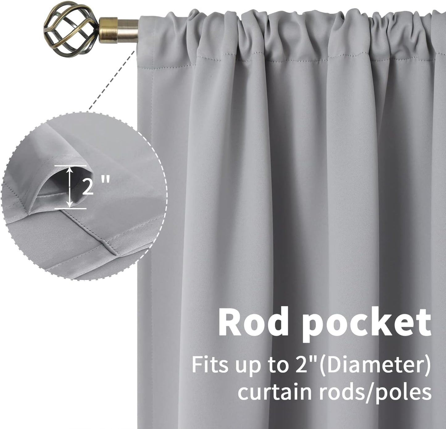 BGment Rod Pocket Blackout Curtains for Bedroom 72 Inches Length - Thermal Insulated Room Darkening Curtain for Living Room, 42 x 72 Inch, 2 Panels, Light Grey