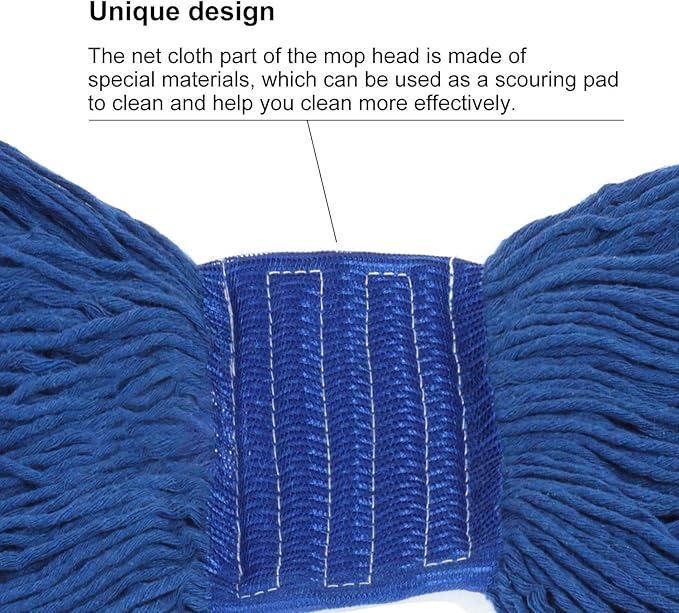 Heavy Duty Wet Industrial Cleaning Mop Head – Mop Head Replacement Perfect Cotton Washable Mop Head Replacement for Commercial & Home Cleaning（Blue）