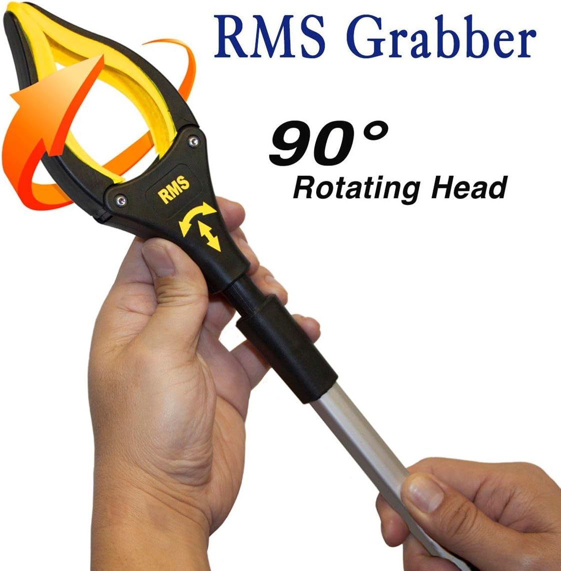 RMS 2-Pack 32 Inch Extra Long Grabber Reacher with Rotating Jaw - Mobility Aid Reaching Assist Tool (Yellow)