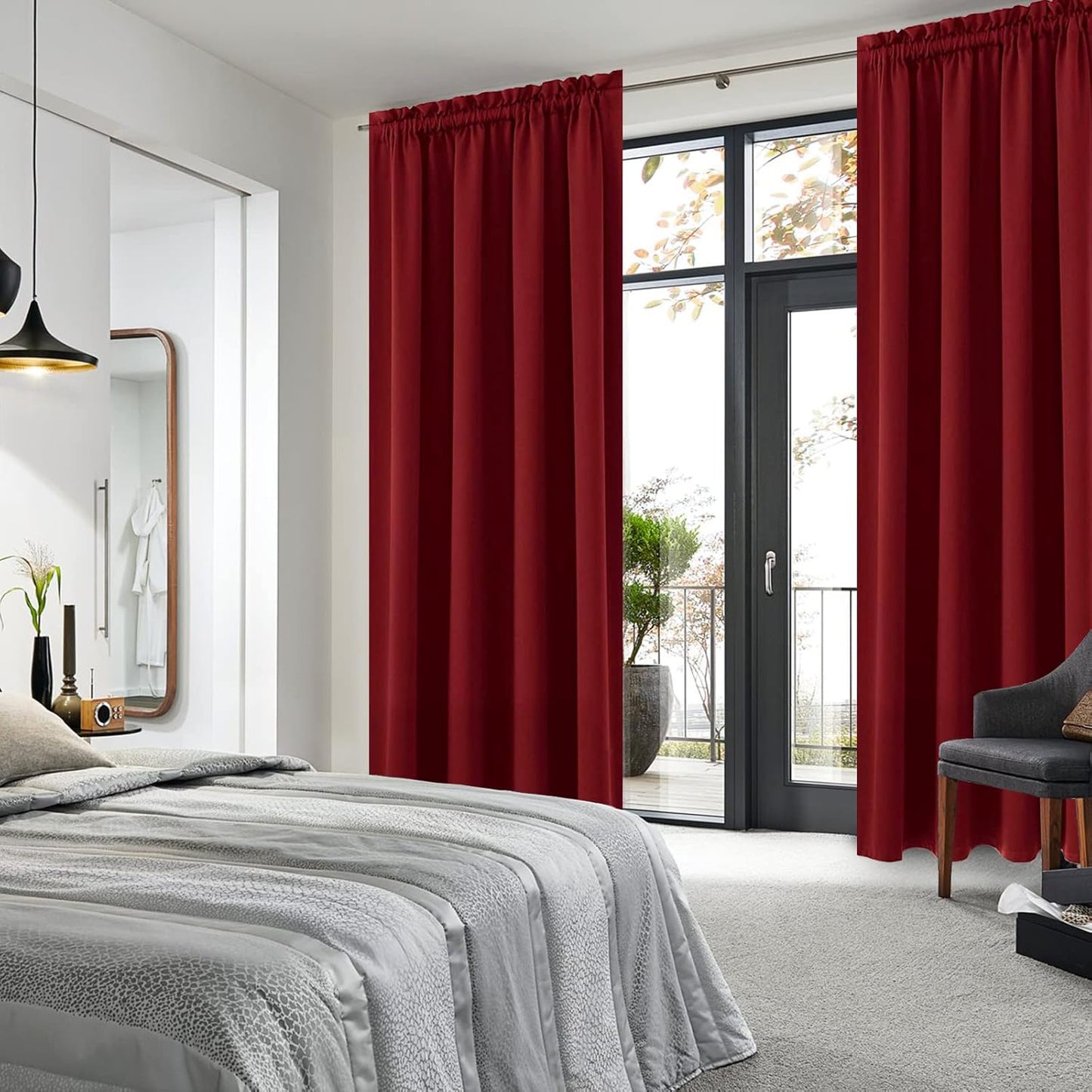 DWCN Christmas Blackout Curtains Room Darkening Thermal Insulated Bedroom Curtains Window Curtain Panels, 52 x 84 inches Long, Set of 2 Burgundy Rod Pocket Drapes