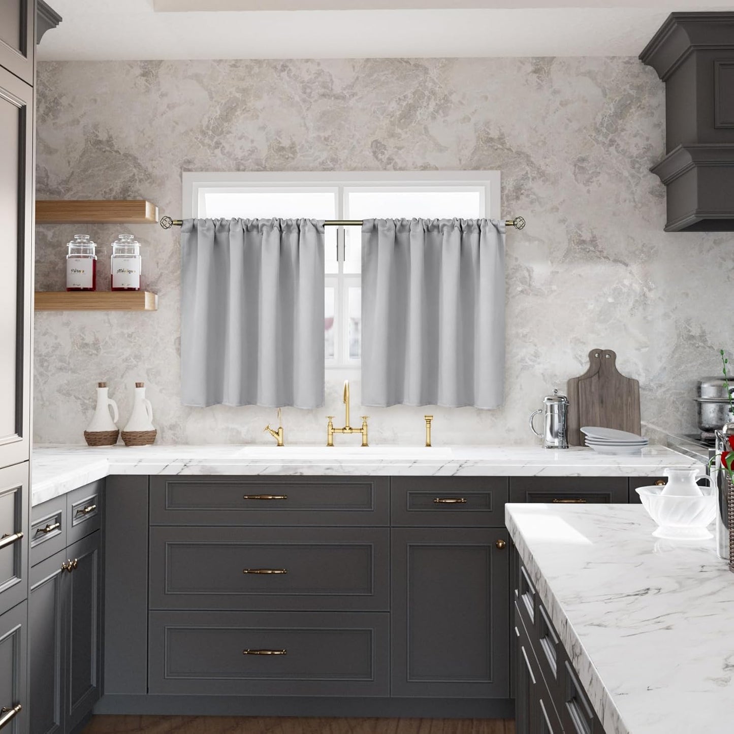 BGment Light Grey Blackout Curtains 40 Inches Length - Rod Pocket Short Window Drapes for Kitchen Bedroom Cafe Rv Camper Room Darkening Privacy Blinds Thermal Insulated, 2 Panels, 34 x 40 Inch