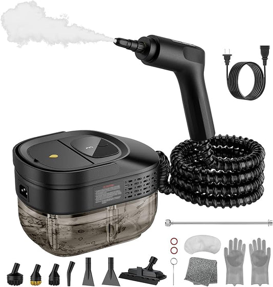Handheld Steam Cleaner for Home, 2500W High Pressure Steamer, 15s Fast Heat-Up, 1.6L Tank, Portable Steam Cleaner for Car, Floor, Grout, Kitchen, Furniture & Bed Bugs (Black)