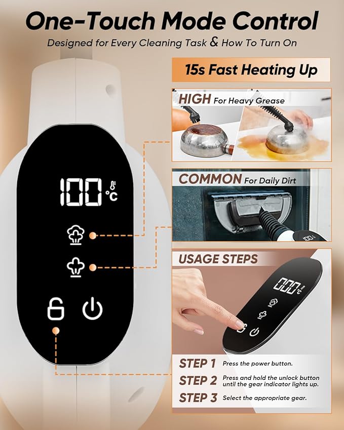 Saker EverSteam Instant-Heat Steam Cleaner for Home,15s Heat-up Handheld Steam Cleaner, Lightweight Portable Continuous Refill Steamer for Deep Cleaning of Floor, Car and Kitchen