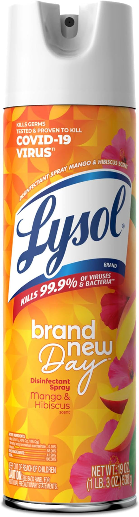 Lysol Disinfectant Spray, Sanitizing and Antibacterial Spray, For Disinfecting and Deodorizing, Mango & Hibiscus Scent, 19 Fl Oz