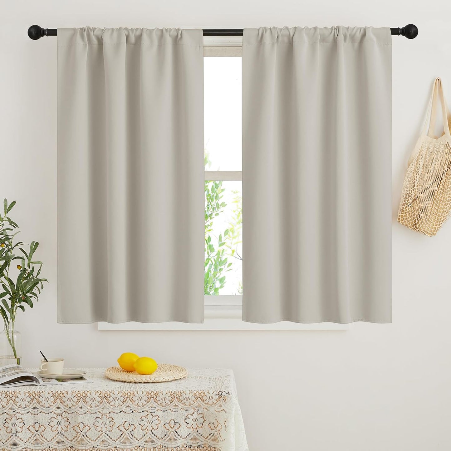 RYB HOME Blackout Curtains for Bedroom, Small Window Shades Thermal Insulating Privacy Drapes for Living Room Classroom Kitchen Bathroom Dining, Wide 42 x Long 45 inch, Natural 2 Panels