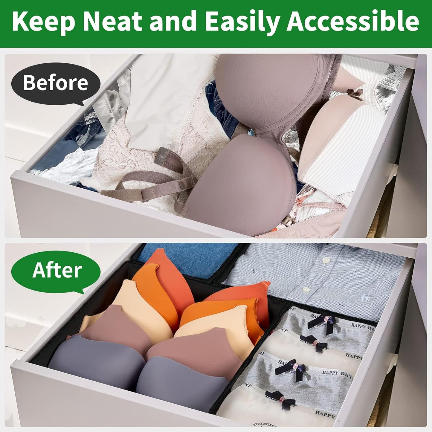 Criusia Drawer Organizer Clothes, 8 Pack Underwear Drawer Organizer, Foldable Cloth Storage Box Closet Organizers and Storage for Clothes, Socks, Scarves, Ties (Black)