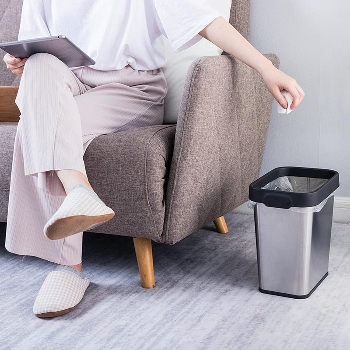 2 Pack Stainless Steel Trash Can 3 Gallon, Open Top Trash Can, 8" x 11" x 13", Rectangle Rubbish Bin, Slim and Narrow, No Lid Small Wastebasketfor Kitchen, Bathroom, Living Room, Office