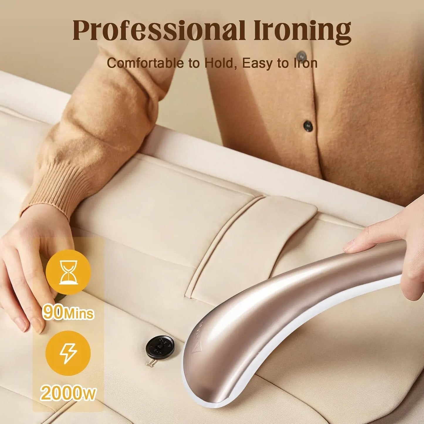 Standing Garment Steamer, 2000W Powerful Steamer for Clothes, 10 Steam Levels, 2.7L Water Tank for 90 Mins Continuous Steaming, Home Commercial Use (Champagne Gold)