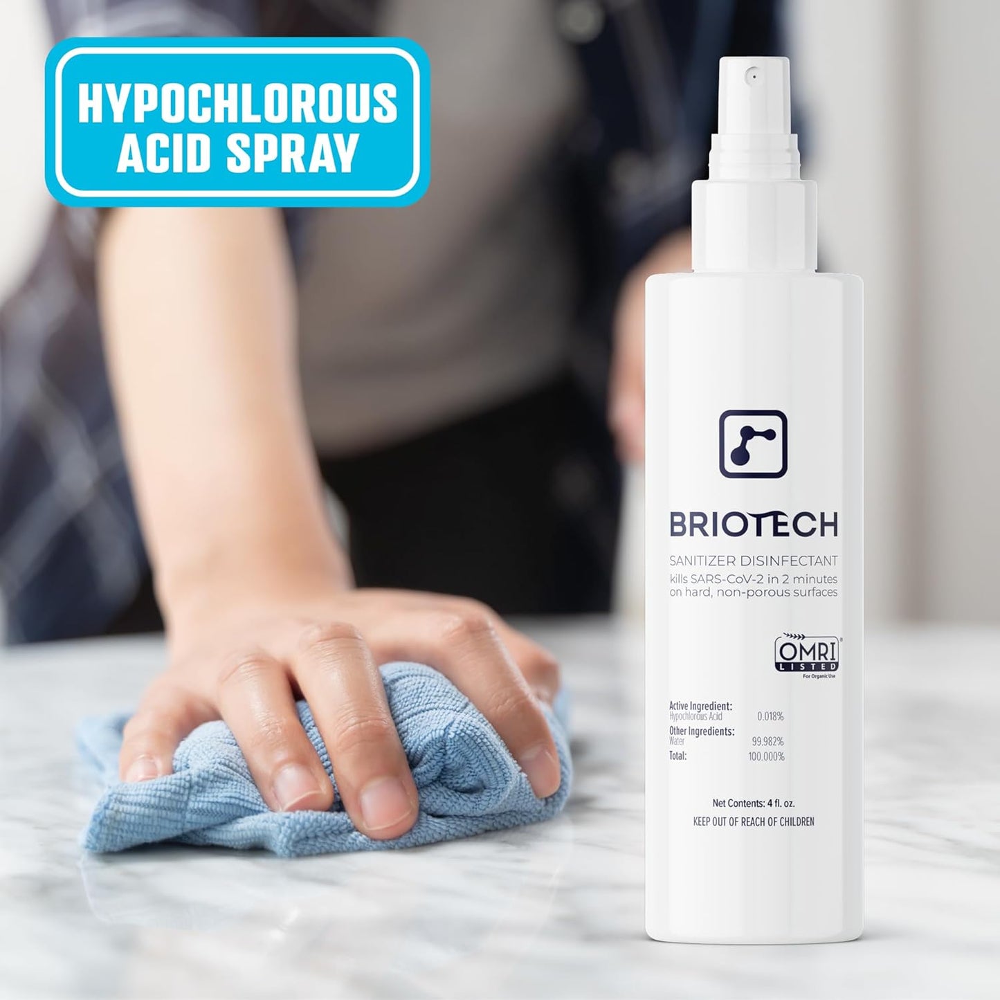 BRIOTECH Sanitizer Disinfectant Hypochlorous Spray, Kill 99.99% of Viruses & Bacteria, Control Mold, Eliminate Odor, Gentle for Nursery & Play Rooms, Food Contact Surface Sanitizer, 8 fl oz