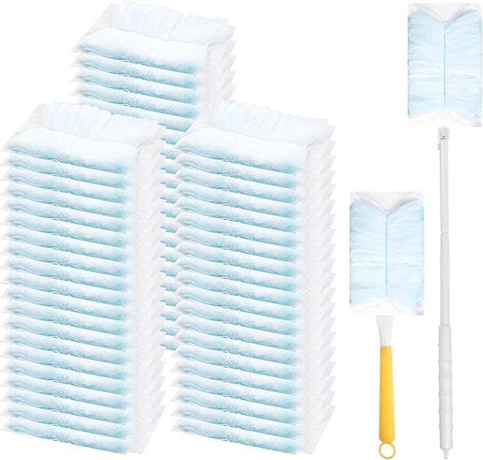 60 Count Electrostatic Duster Refills, 360 Heavy Duty Compatible with Swiffer Dusters Refills with 1 Short Handle and 1 Extenda Handle for Cleaning Home