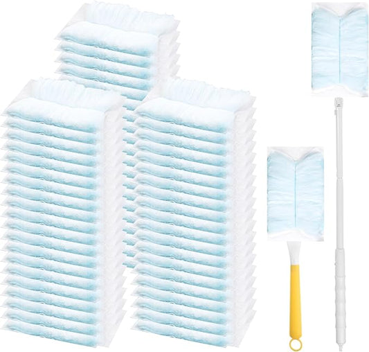 60 Count Electrostatic Duster Refills, 360 Heavy Duty Compatible with Swiffer Dusters Refills with 1 Short Handle and 1 Extenda Handle for Cleaning Home
