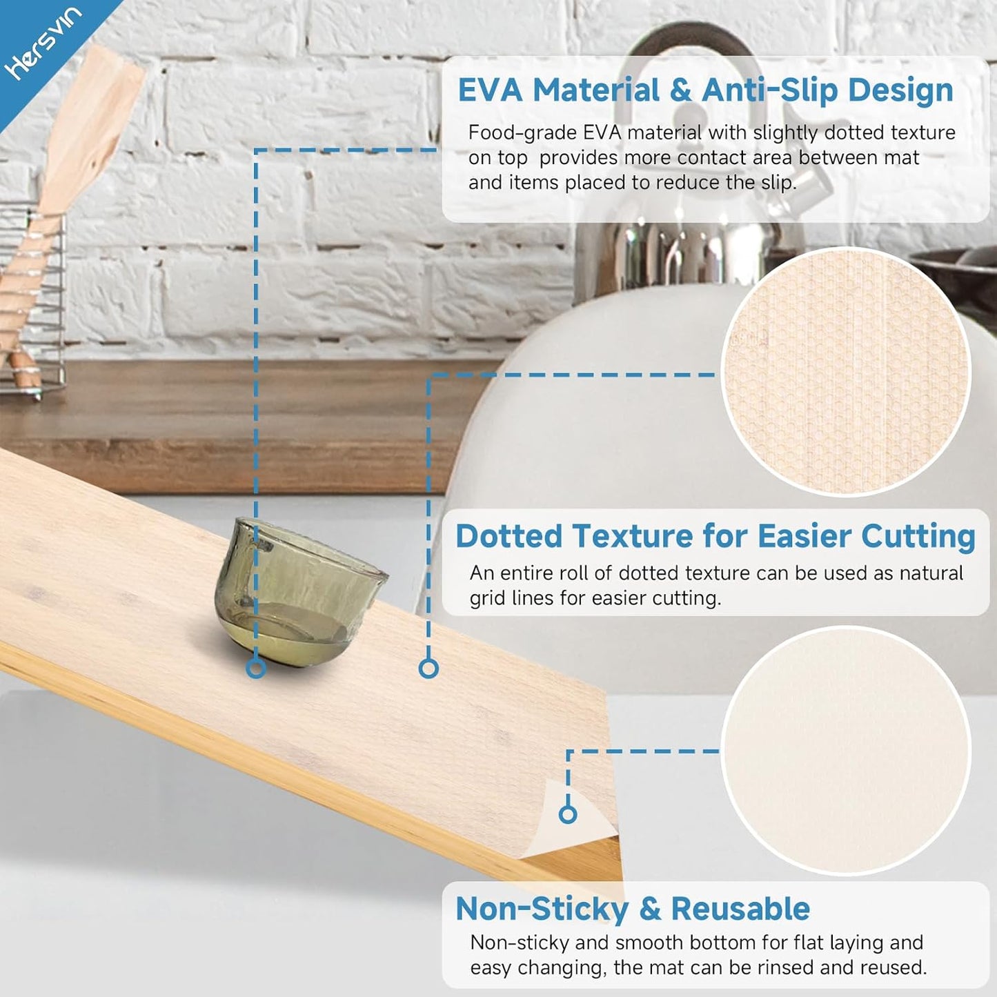 Shelf Liners 14 in x 20 ft EVA Drawer Mats, Non-Adhesive Cupboard Protector, Kitchen Cabinet Lining Fridge Liner (Clear Flat Dot, 35.6x610cm)