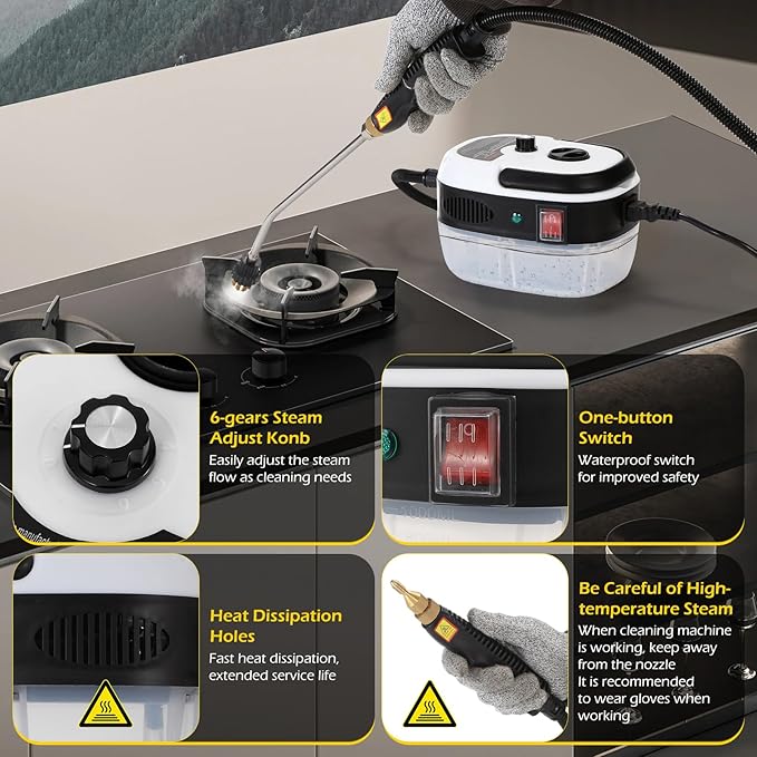 Dyna-Living Steam Cleaner 2500W Car Steamer for Auto Detailing Handheld Steamer Cleaner for Home, High Pressure Steam Cleaner with 1L Water Tank Portable Steamer for Cleaning Kitchen