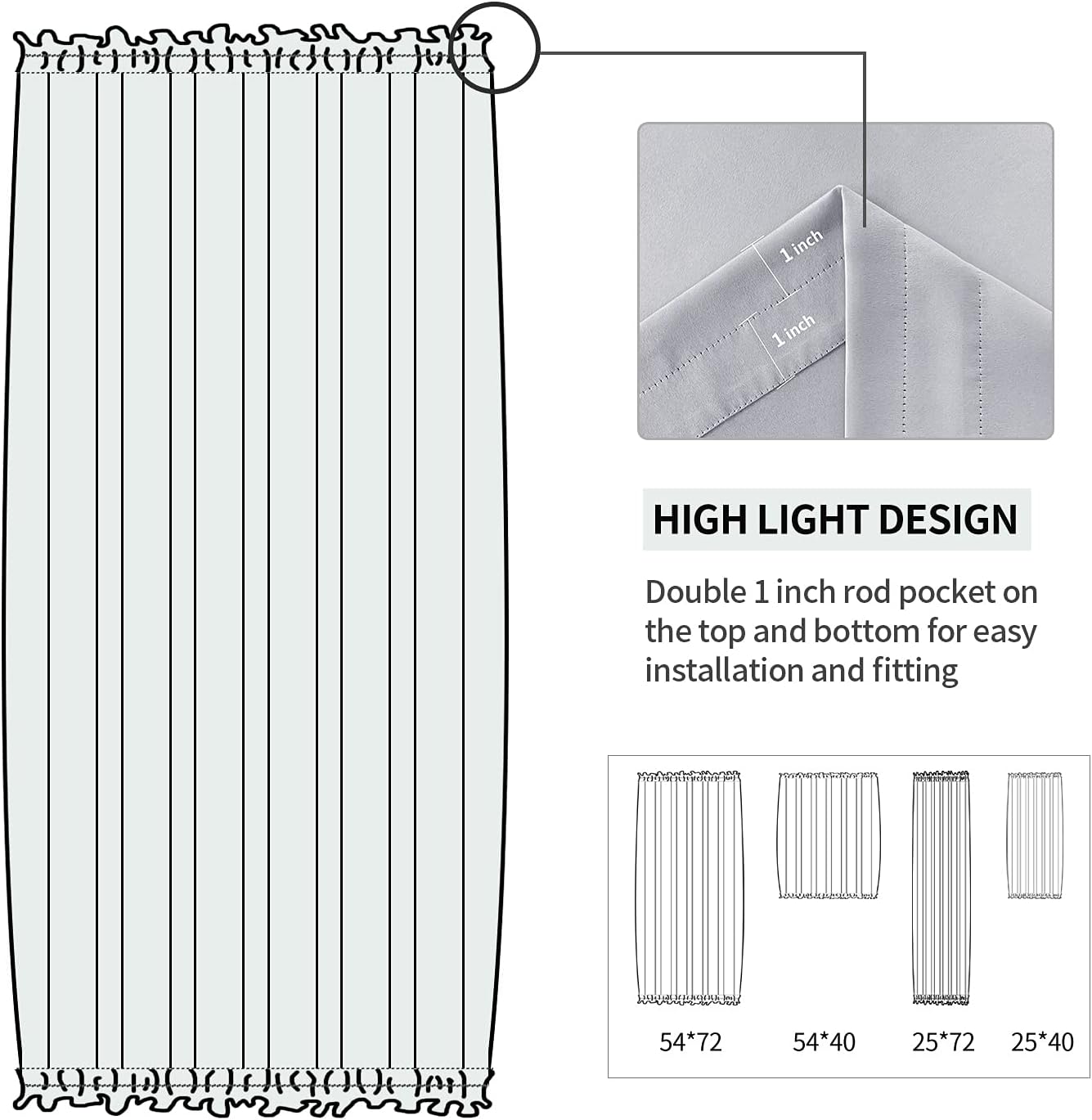 DWCN French Door Curtains – Rod Pocket Thermal Blackout Curtain for Doors with Glass Window, Kitchen and Patio Doors for Privacy, 25 X 72 Inches Long, 1 Curtain Panel with Tieback，Silver Grey