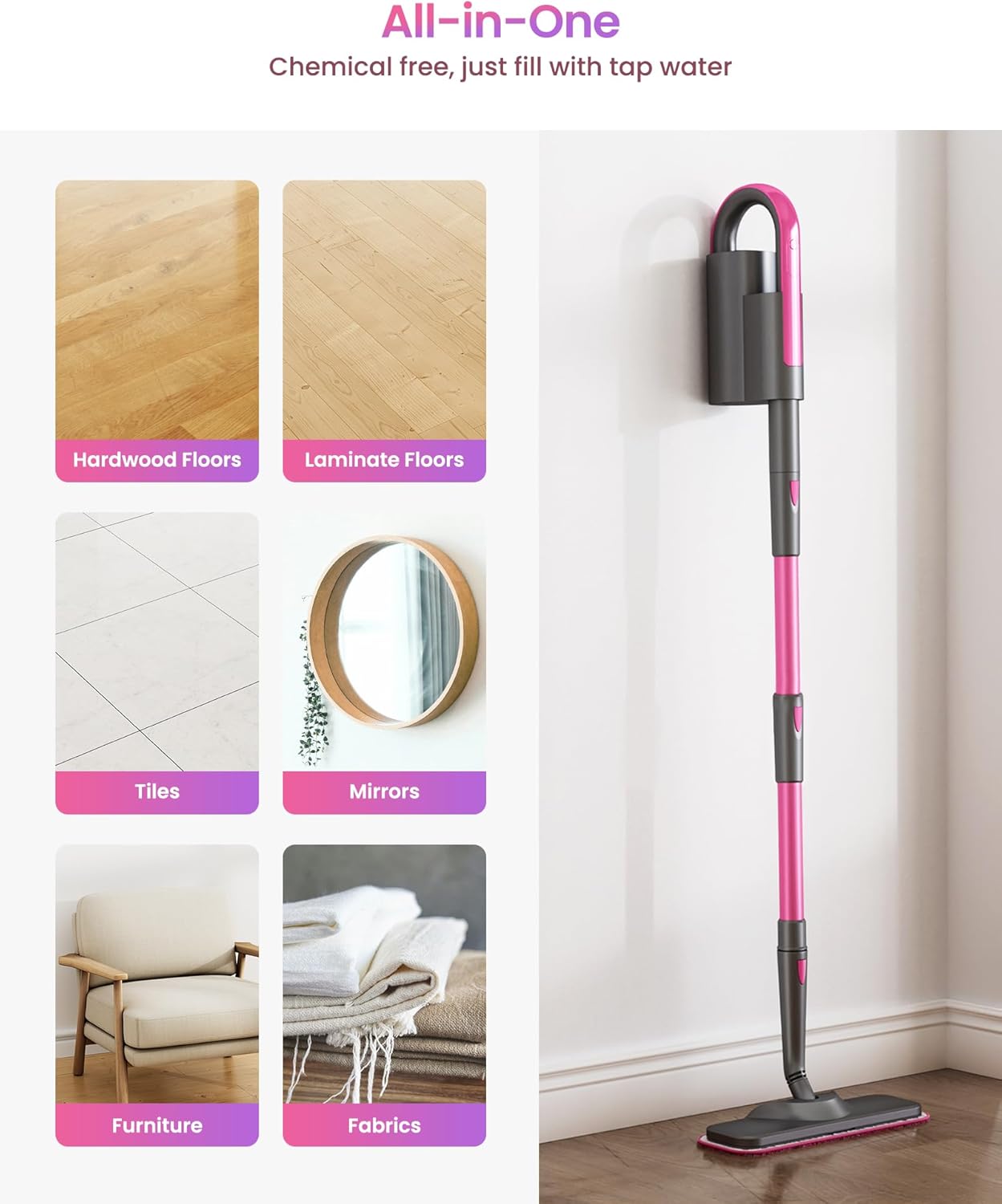 Schenley 19-in-1 Steam Mop Dual-Rod Design with Detachable Handheld Steamer for Walls, Grouts, Hard Floors, Tiles, includes Multi-purpose Accessories and Washable Microfiber Pads