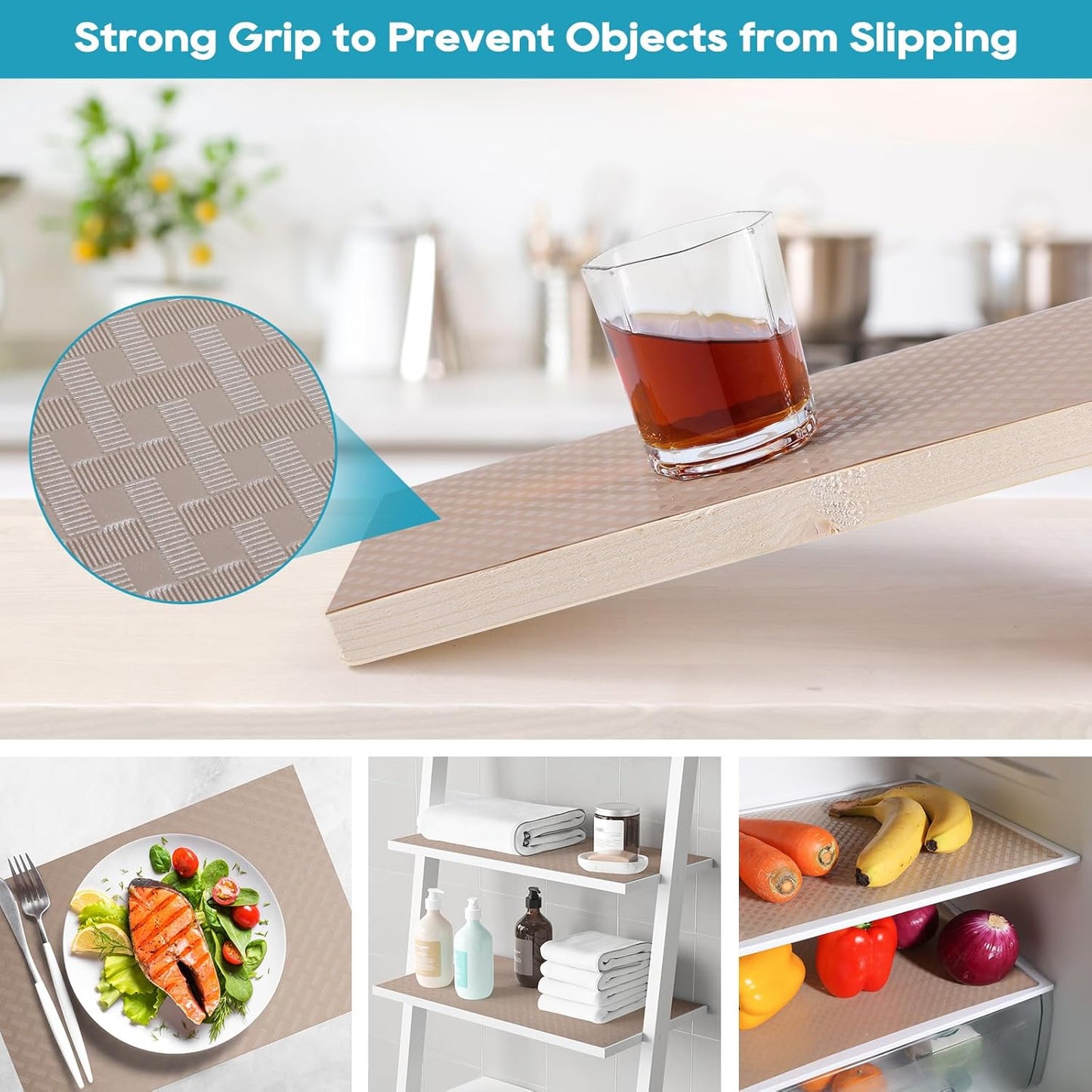 Beige Shelf Liners for Kitchen Cabinets Refrigerator Liners Waterproof & Oil-Proof Kitchen Cupboard Liner Drawer Mats EVA Material Non Adhesive Fridge Liner 11.8 x 236.2 Inches x 2 Rolls