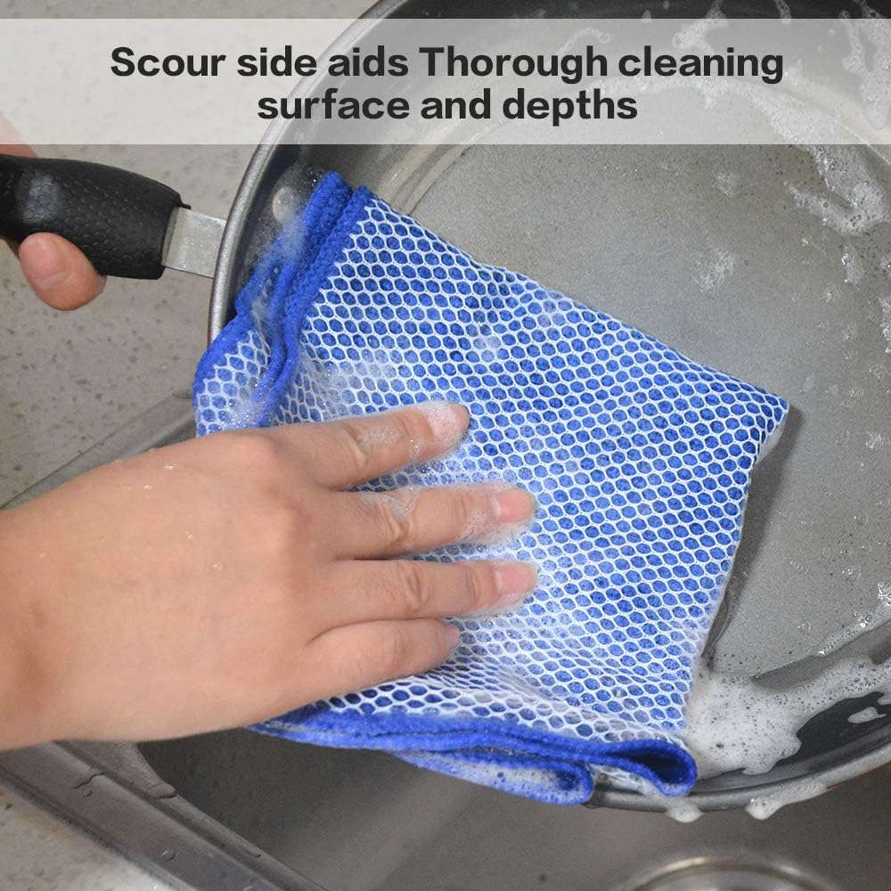 SINLAND Microfiber Dish Cloth for Wshing Dishes Dish Washing Rags Best Kitchen Washcloth Cleaning Cloths Poly Scour Side 12inchx12inch 5 Color Assorted 10 Pack