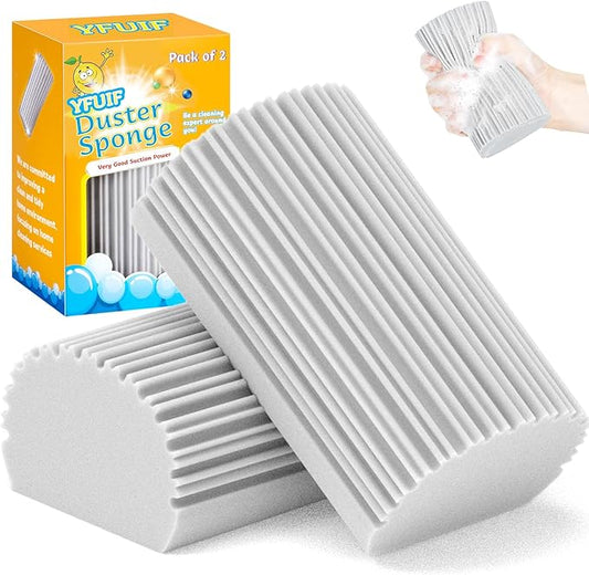 2 Pack Damp Clean Duster Sponge, Magic Sponge Eraser for Household Cleaning, Reusable Dusters Cleaning Supplies for Housekeeping, Dish, Blinds, Glass, Baseboards,Window Track Grooves and Faucets