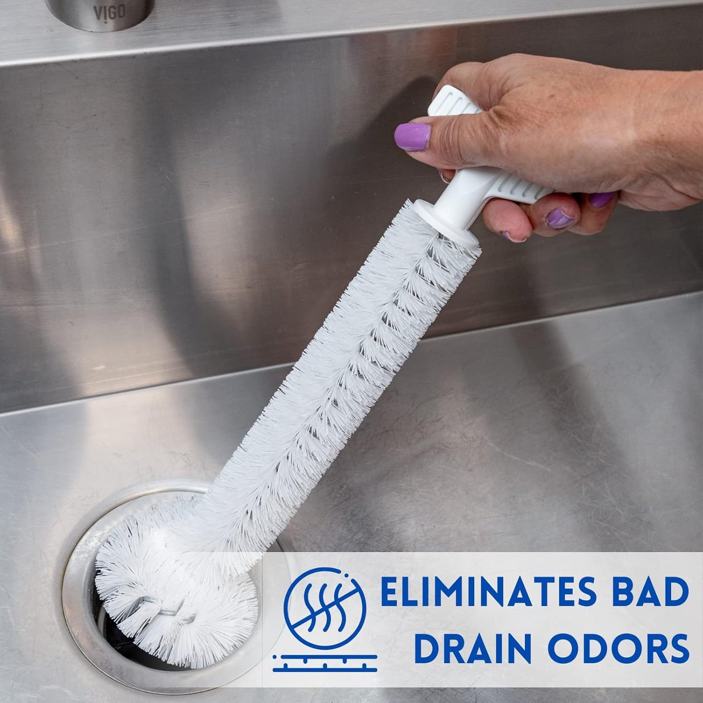 Universal Garbage Disposal Cleaner and Deodorizer, 12" Long Sink & Drain Brush Cleaner for Eliminating Residues & Odor, Sturdy T-Grip Handle, USA Made Sink Disposal Cleaning Brush by FryOilSaver Co.