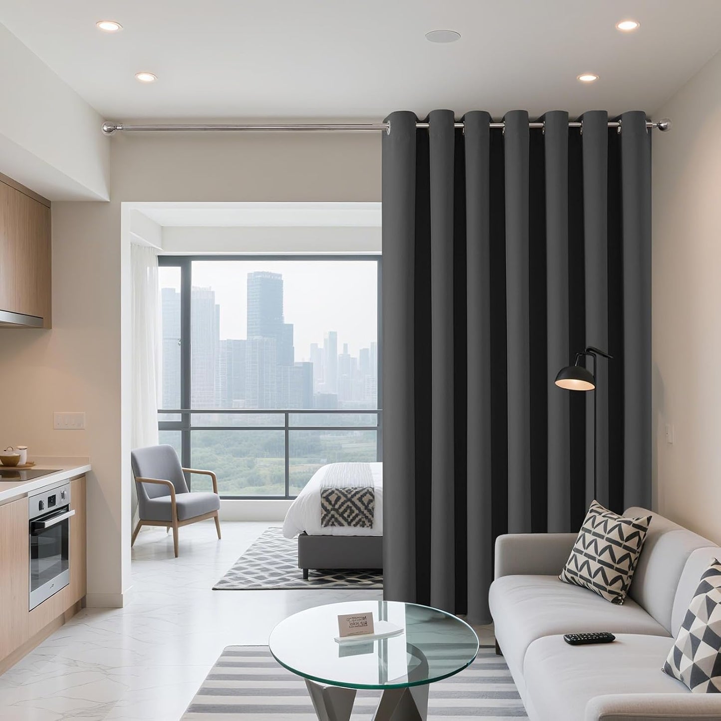 Joydeco Blackout Patio Sliding Door Curtains 90 Inches Long, Grommet Privacy Room Divider Curtains, Extra Wide Thermal Blackout Drapes for Bedroom Living Room (Grey, 100Wx90L, 1 Panel)