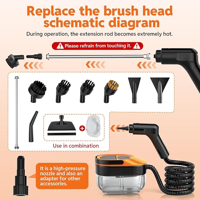Steam Cleaner for Home & Car, 15s Fast Heat Handheld Steamer for Cleaning, 1.6L Large Tank, 3-Level Steam Control with 16-Piece Accessories Kit for Floors, Couches, Tiles, Grout, Dirt, and Grease