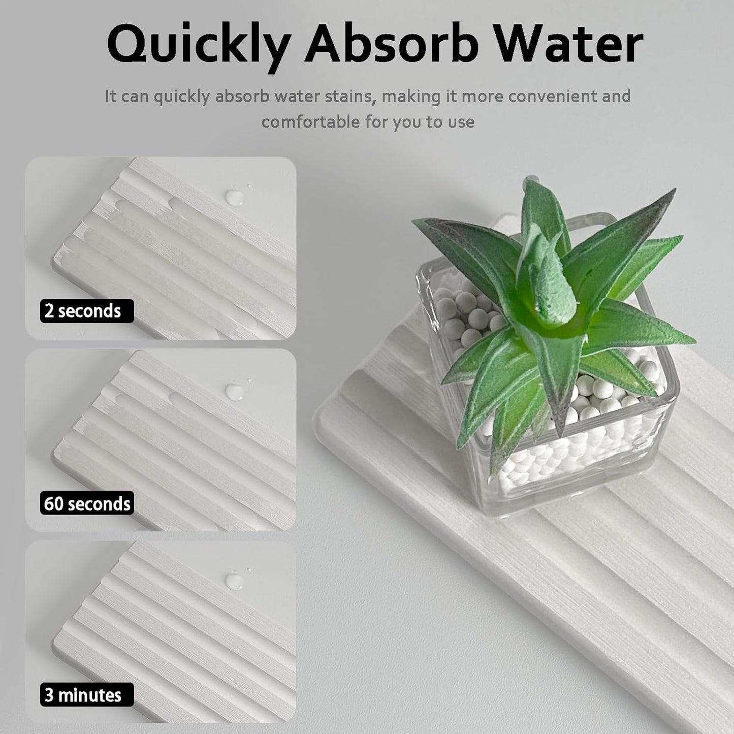 Diatomite Soap Dish, Water Absorbing Stone Tray, Kitchen Sink Organizer, Fast Drying Counter Holder (White, 9.5" x 4"/24 x 10cm)