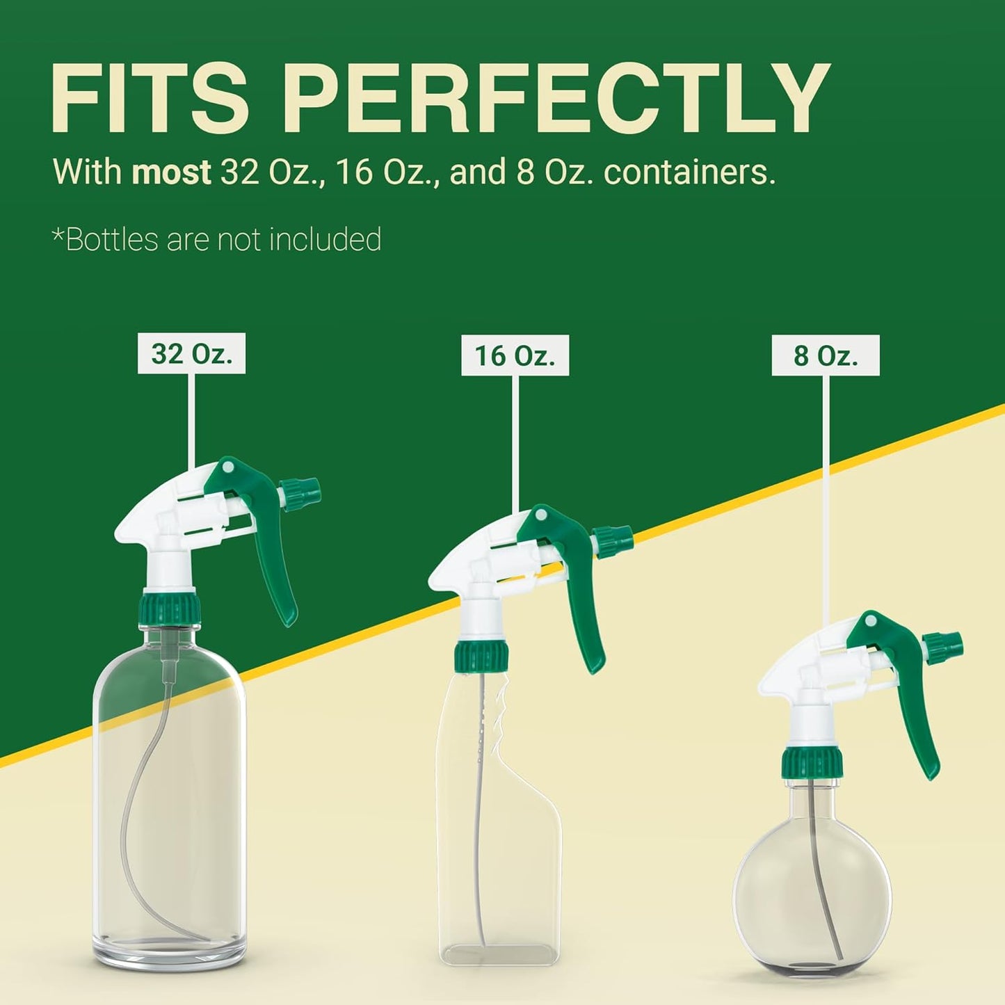 Heluva Green Spray Bottle Nozzle Replacement, Bottle Tops Only - Sprayer Nozzle Triggers for Heavy Duty, Commercial, Home Cleaning Solutions - Fits 8,16,24,32 oz Plastic & Glass Bottles, Green 24 pack
