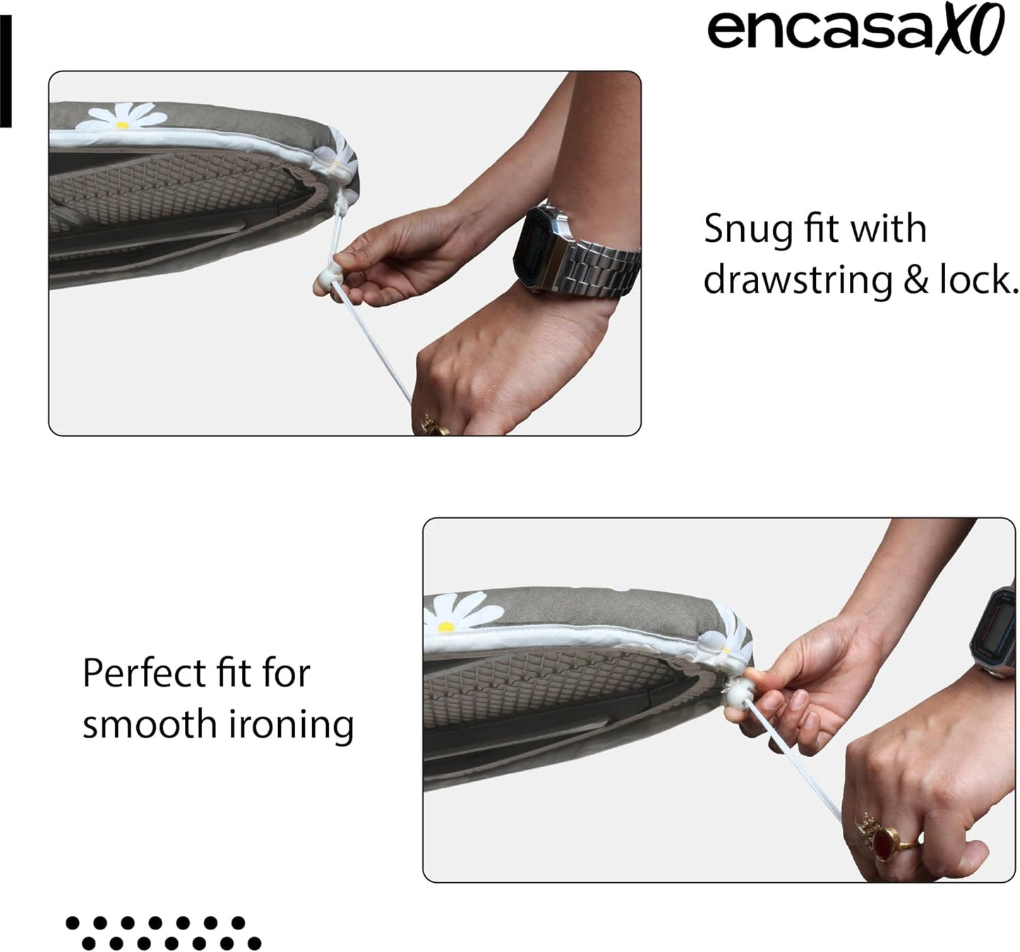 Encasa XO Ironing Board Cover and Pad 54"x15" - Thick 3mm Felt Padding, Drawstring Tightening & Lock, Easy Fit, Scorch & Stain Resistant, Fits Standard Large Ironing Board - Big Leaves Blue