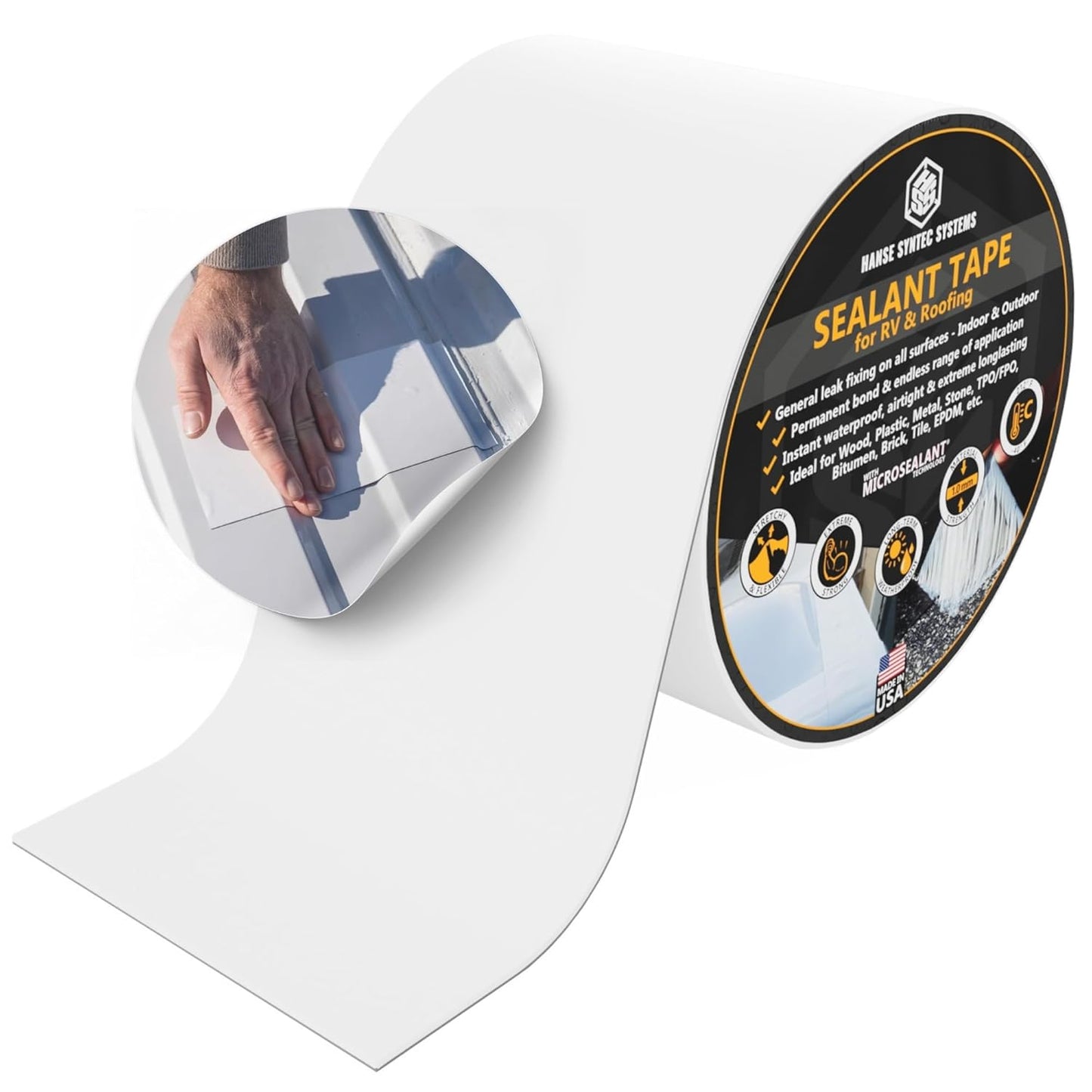 HSS RV Sealant Tape with MicroSealant - Waterproof Commercial Roofing Tape for Roof and RV Repair - UV- & Weatherproof - White - 6 inch x 25 ft.