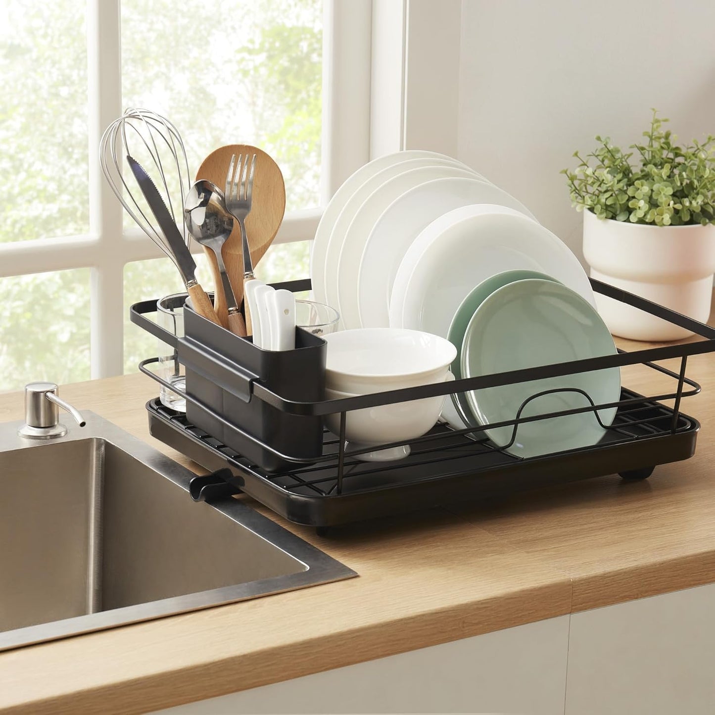 Dish Drying Rack 3 Piece Dish Drainer with Drainboard Set for Kitchen Counter – Kitchen Dish Rack with Removable Utensil Holder & Swivel Spout for Countertop – DishRack for Plates, Cups & Organization