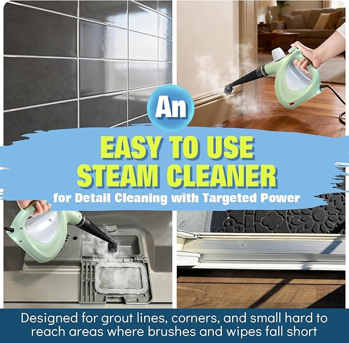 1200W Handheld Steam Cleaner for Home, Powerful Natural Multi‑Surface Steam Cleaner with 11 Accessories, 11.8oz Pressurized Steamer for Deep Cleaning Tile, Grout, Showers, Bathrooms, Kitchens & Car