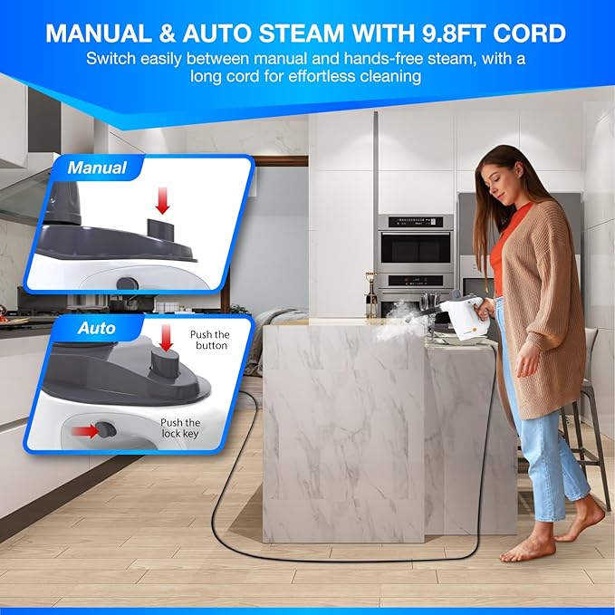 Handheld Steam Cleaner – Multipurpose High-Pressure Steamer with 9-Piece Accessory Set – Powerful Cleaning for Home, Kitchen, Car, and Upholstery – Chemical-Free Surface Cleaner
