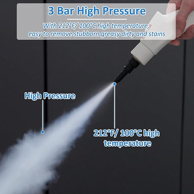 Spurgehom Handheld Steam Cleaner, 15s Heat-Up 1L Tank Portable Steam Cleaner, 2500W High Temperature Multipurpose Steamer for Cleaning, 6 Gears Adjustable Handheld Steamer for Home, White
