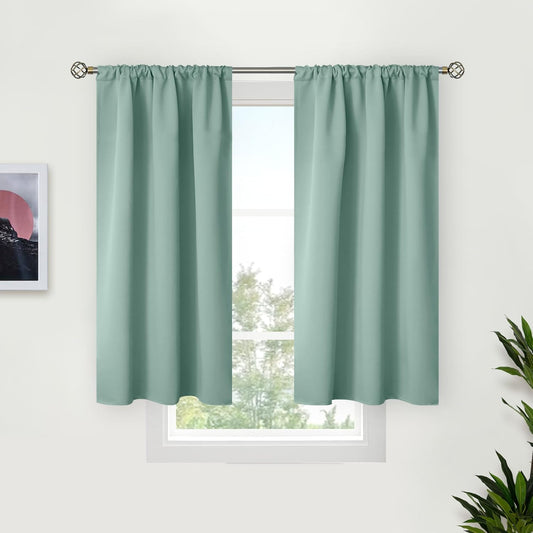 BGment Sage Green Blackout Curtains 40 Inches Long for Kitchen Cafe Window - Short Thermal Insulated Drapes with Rod Pocket Room Darkening for Bathroom, 34 x 40 Inch, 2 Panels