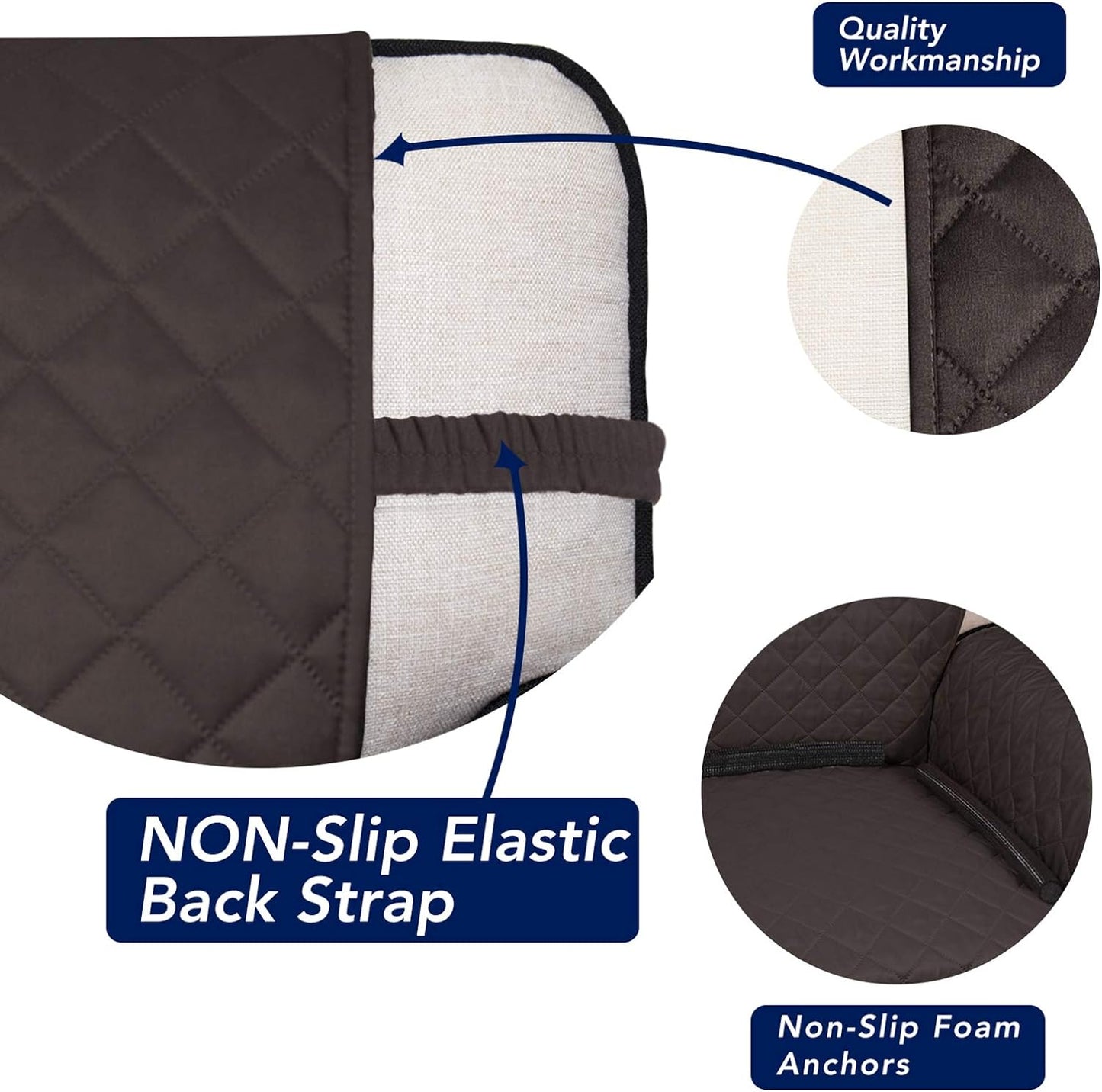 PureFit Reversible Quilted Sofa Cover, Water Resistant Slipcover Furniture Protector, Washable Couch Cover with Non Slip and Elastic Straps for Kids, Dogs, Pets (XX Large, Chocolate/Beige)