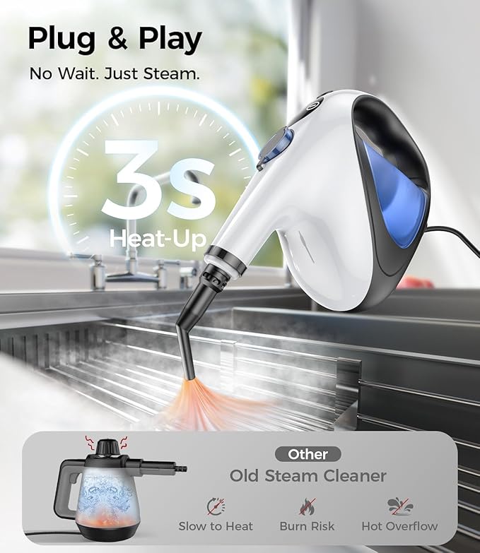 Handheld Steam Cleaner for Home 3s Instant Heat-Up No Need to Wait, Upgrade 2 LB Light Weight Easy Refill Portable Steamer Cleaner for Furniture Couch Grout Walls Kitchenware Cleaning