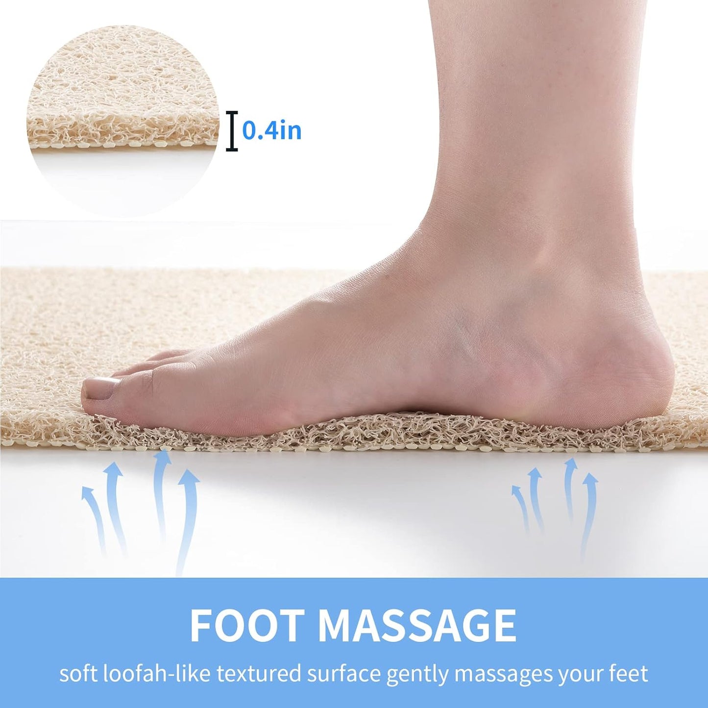 Non Slip Bathtub Mat, Foot Scrubber Anti Slip Fast Drying Shower Mat for Tub, Floor,Bathroom, Home, Kitchen, Hotel, Beige, 24x16 Inches