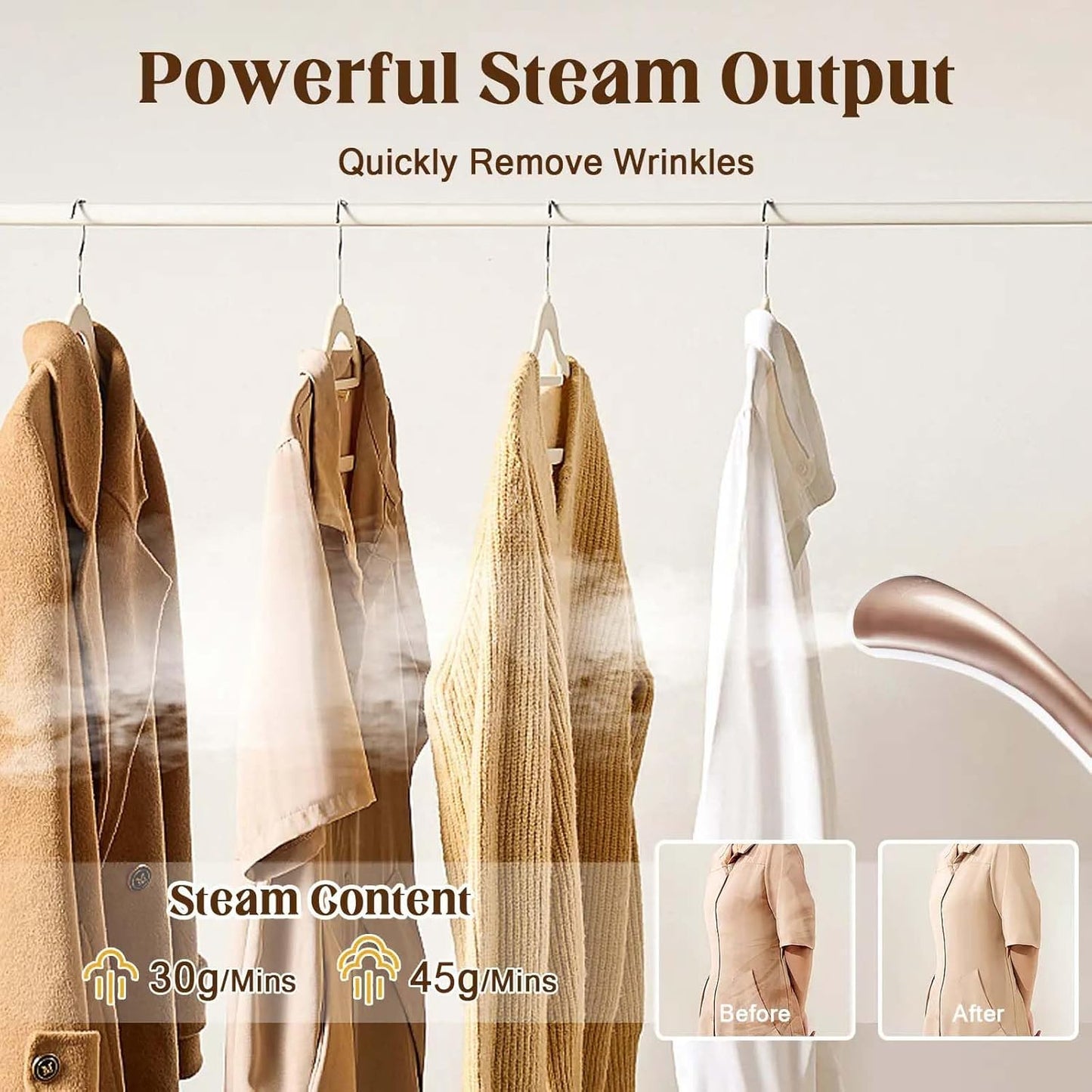 Standing Garment Steamer, 2000W Powerful Steamer for Clothes, 10 Steam Levels, 2.7L Water Tank for 90 Mins Continuous Steaming, Home Commercial Use (Champagne Gold)