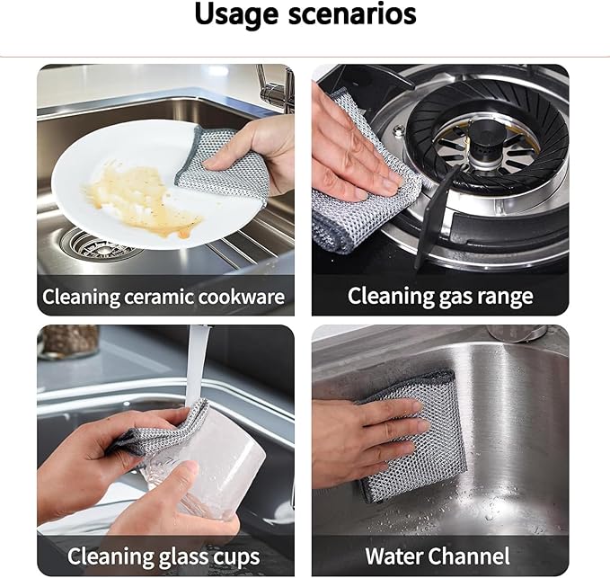 Upgraded 3-Layer Metal Dish Scrubber-10Pcs, No Scratches, Odor-Free, Multi-Purpose Stainless Steel Scouring Pad for Kitchen Cleaning – Dry & Wet Use, for Dishes, Cookware, Sinks, Stove Tops (10PCS)