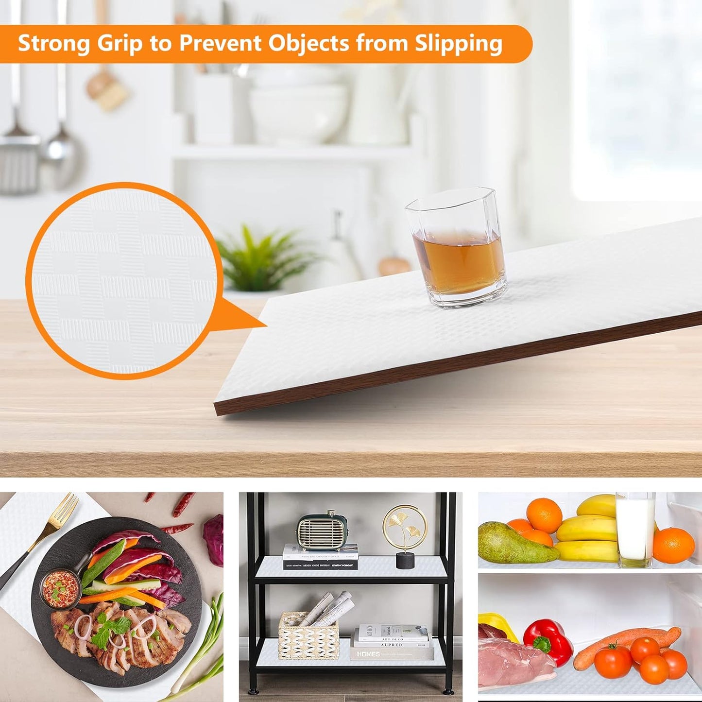 White Shelf Liner Kitchen Cabinet Liners Refrigerator Liners Waterproof & Oil-Proof Kitchen Cupboard Liner Drawer Mats EVA Material Non Adhesive Fridge Liner for Shelves 23.6 x 393.7 Inches