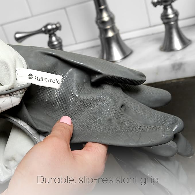 Full Circle Splash Patrol Natural Latex Cleaning Gloves Large - Eco-Friendly, Durable, Kitchen, Bathroom, Household Cleaning - Gray