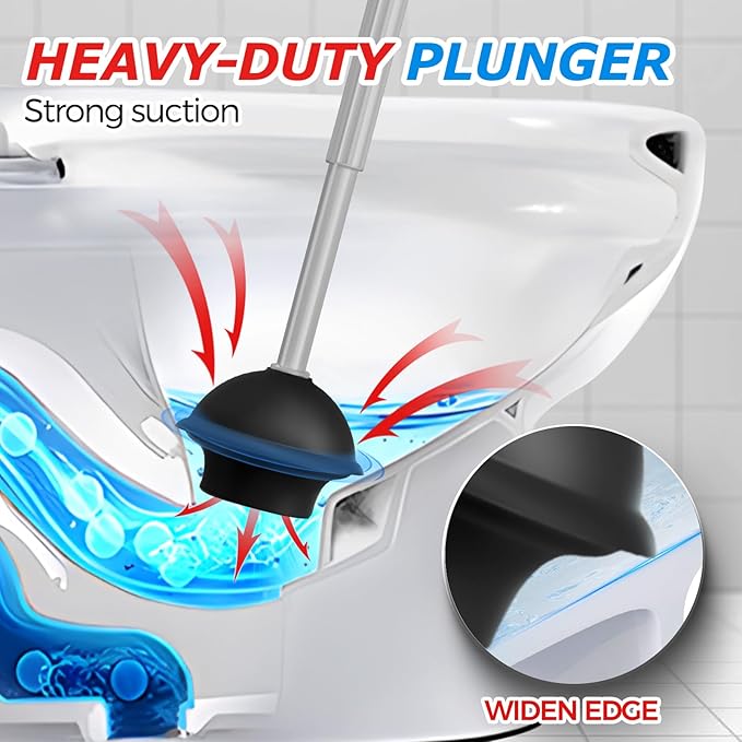 2 in 1 Toilet Plunger and Brush Set,Extended Handle Plunger,Toilet Bowl Brush Plunger Set,Bathroom Cleaning Tools,Cleaning Brush,Toilet Brush Plunger Combo,Charcoal Gray（20.8inch）