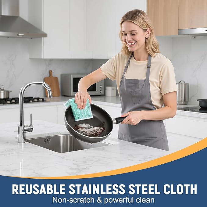 Double Side Non Scratch Wire Dishcloth 15pcs-Multipurpose Wire Dishwashing Rags Wire Mesh Cleaning Cloth,Kitchen Towels and Dishcloths Sets Microfiber Cloth for Cleaning Pans Sinks & Cookware