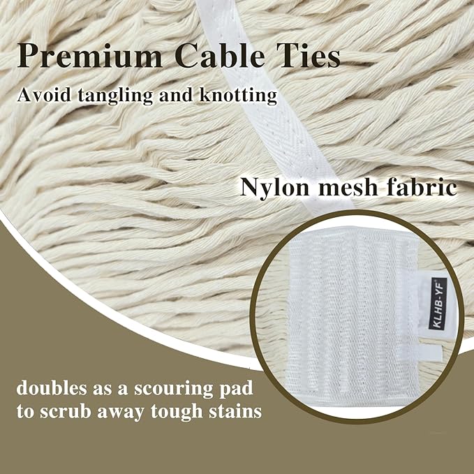 Heavy Duty Wet Industrial Cleaning Mop Head – Mop Head Replacement Perfect Cotton Washable Mop Head Replacement for Commercial & Home Cleaning（White）