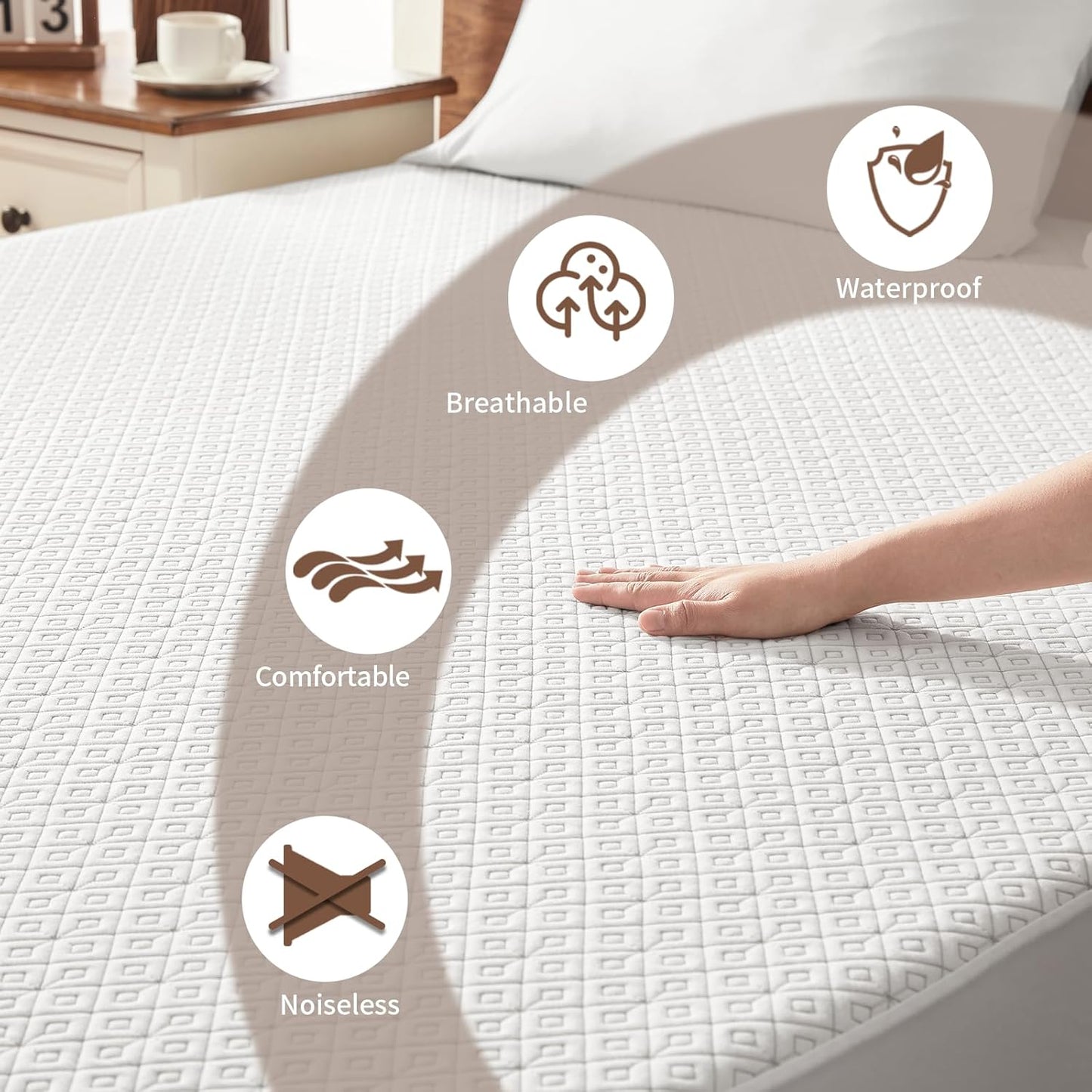 BEDLORE Full Size Mattress Protector, Waterproof Noiseless Mattress Cover with Stretchable Pockets for 6-15 inches Mattress, Soft Breathable Mattress Pad for College Dorm (White)