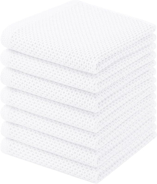 Homaxy 100% Cotton Waffle Weave Kitchen Dish Cloths, 7-Pack Ultra Soft Absorbent Dish Towels, Quick Drying Dish Rags, 12 x 12 Inches, White