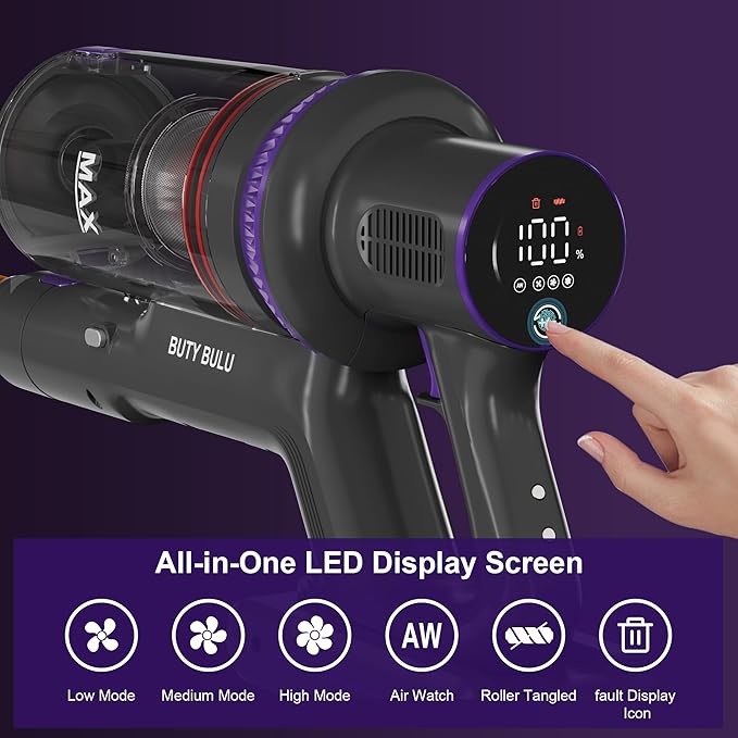 Cordless Vacuum Cleaner, Stick Handheld Rechargeable Lightweight 4-in-1 Vacuum for Home Hardwood Floor Carpet Pet Hair Litter Cleaning, 45KPa Suction 50Mins Running Time, LED Display Screen