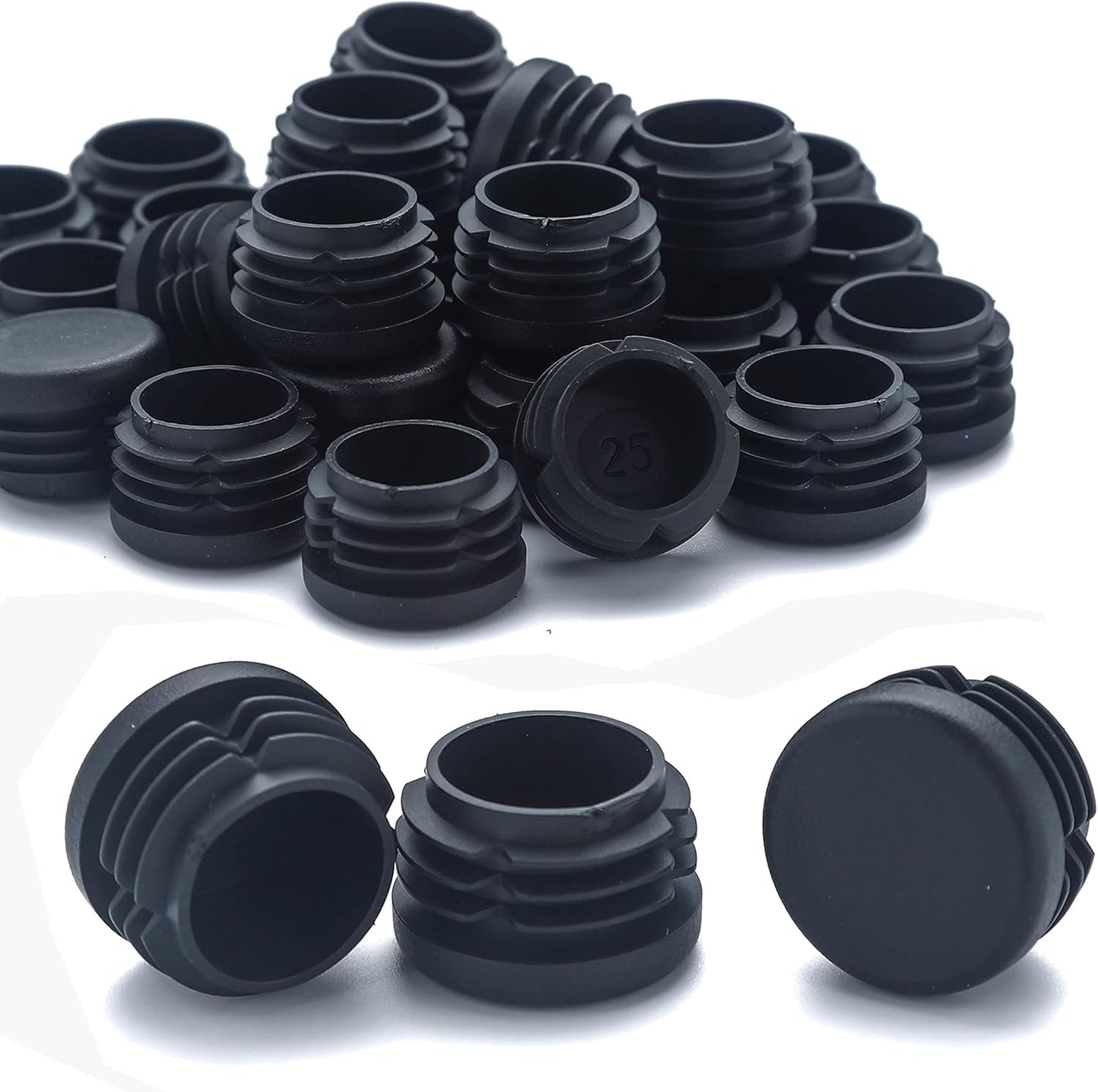Plastic Plugs Tubing End Caps- Furnigear Black Chair End Cap 1 1/8" Outside Bottom Round Tubing Caps Round Furniture Slides Glides (Fit 1.02-1.06" Tube Inner Diameter, 24pack)